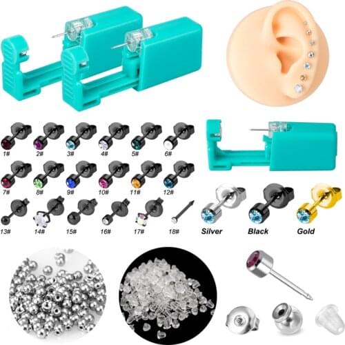 1PC Disposable Sterile Ear Piercing Gun Unit Piercing Tool Machine Kit Cartilage Tragus Helix Earring Back Stud Stopper Jewelry