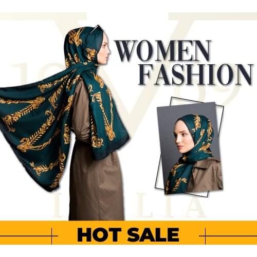 2020 Hot Sale Women 90x200 cm Dark Green Pavia Shawl Silky Scarf Muslim Hijab Wrap Female Neck Warm Headband Face Mask Lady