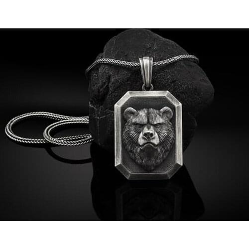 Animal Bear Head Pendants Amulet Hip Hop Titanium Steel Pendants Necklace Mens New Sweater Chain Necklaces