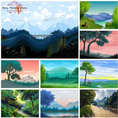 Full Diamond Painting Landscape Forest Path Mountain River Beach Diamond Embroidery Cross Stitch Scenery Picture Home Decor Gift