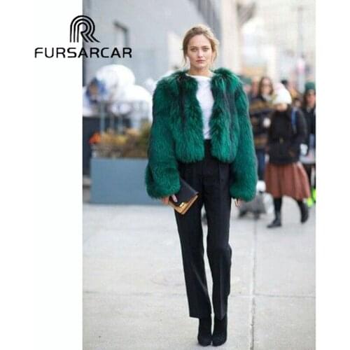 FURSARCAR Real Fur Coat Women Short Style Luxury Silver Fox Fur Jacket Winter New O-Neck Thick Warm Fashion Fox Fur Outwear