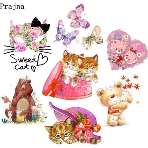 Cartoon Cat Iron-On Transfers For Clothing DIY Cute Animal Applique Heat Transfer Thermal Sticker On Kids Clothes Washable PVC