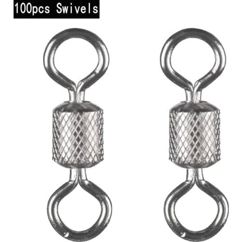 100PCS Fishing Swivels Ball Bearing Swivel Connector with Safety Snap Solid Rings Rolling Swivel for Carp Fishing Accessories