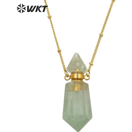 WT-N1284 Super Hot women double point fashion gold natural stone essencial oil necklace lady perfume bottle stone necklace