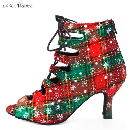 Evkoodance Practice Ballroom Dance Shoes Ladys Christmas Salsa Dance Shoes Suede 7cm Heeled Women Latin Dance Boots Girl Gift
