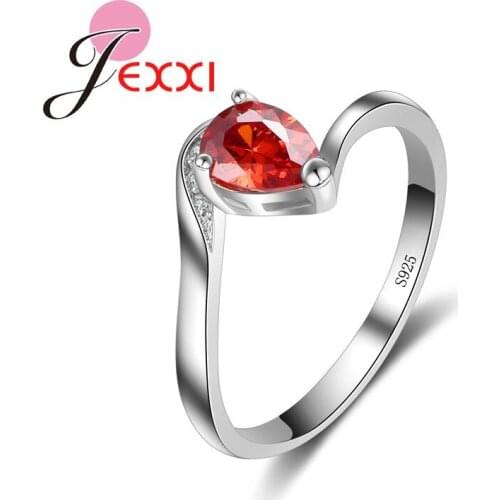 Genuine 925 Sterling Silver Finger Rings For Women Female Water Drop Shape Design Cubic Zirconia Jewelry Crystal Anel