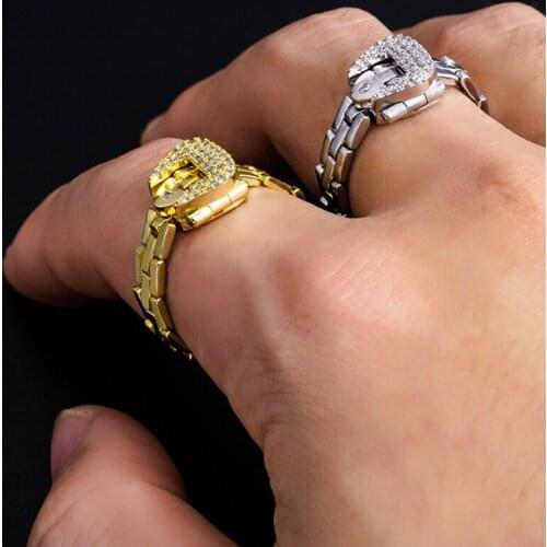 Online celebrity with European and American personality metal soft chain diamond belt buckle adjustable ring fashion ring female