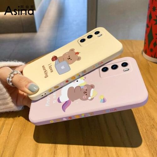 ASINA Liquid Silicone Case For Huawei P40 P30 P20 Pro Cover Cartoon Bumper Straight Edge Cases For Nova 3i 4 5t 6 7 8 Capa Bear