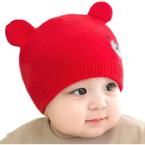 Winter Childrens Ears Wool Knitted Cap Baby Cartoon Blue Bear Warm Wind Ear Muffs Head Hat