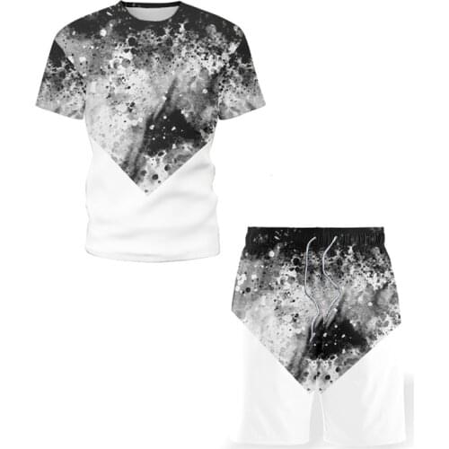 2021 Fashion Casual Sportswear Summer 3D Print Suit Mens Jogging Fitness Suit Mens Sets T-Shirt + Pants 2-Piece Set Big Size