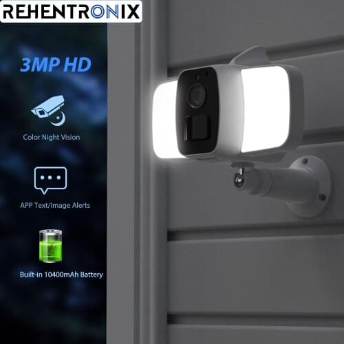 3MP Solar WiFi Floodlight Security Camera Outdoor Wireless 10400mAh Battery Powered Home Security Camera with Color Night Vsion