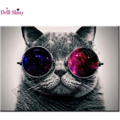 5D DIY Wearing glasses of cat Diamond Painting Cross Stitch Mosaic Home Decor Full Round Diamond Embroidery Animals Craft Gift
