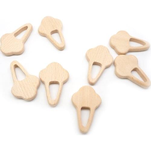 Chenkai 10pcs Ice Cream Wooden Teether Ring DIY Organic Eco-friendly Nature Unfinished Infant Baby Rattle Grasping Toy
