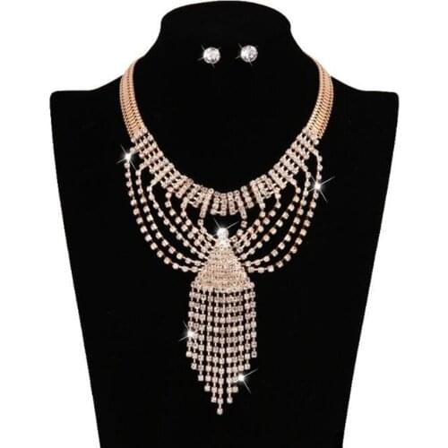 DiLiCa Fashion Jewelry Sets Crystal Bib Statement Necklace Chokers Stud Earrings Rhinestone Necklaces Pendants Set Jewelry
