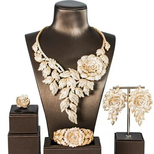 LAN PALACE Simple style luxury copper alloy 5A cubic zirconia jewellery set earrings necklace ring bracelet free shipping