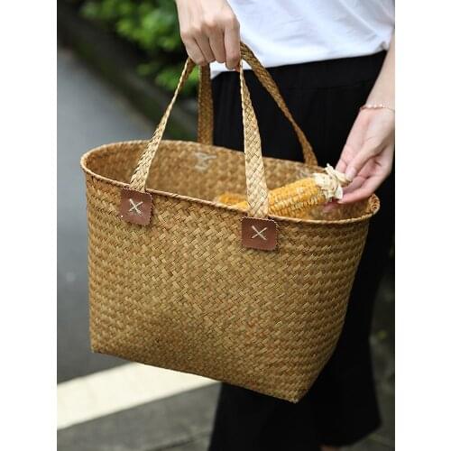 Non-iron frame extra capacity Oval straw basket natural all-match Japanese woven basket storage basket natural futon woven artis