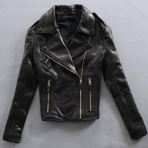 Streetwear White 100% Real Leather Jacket Female Brand Lapel Zipper Biker Sheepskin Short Coat Luxury Spring Punk Outerwear