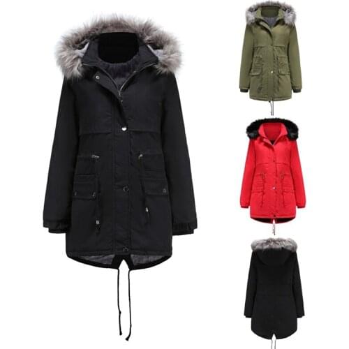 Autumn and winter ladies large fur collar mid-length cotton-padded jacket plus velvet thick detachable hood warm jacket