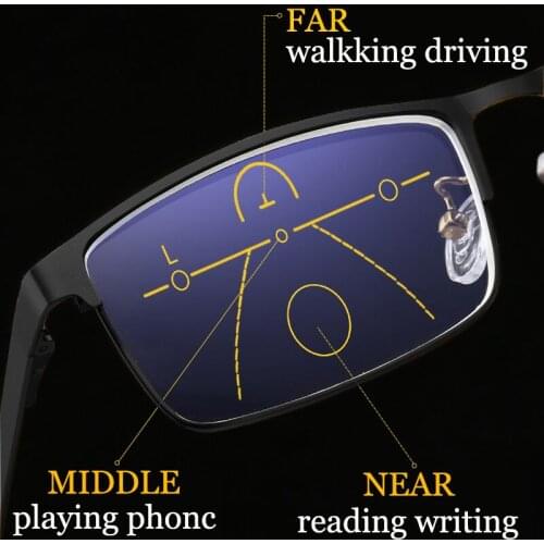 Metal Progressive Photochromic Reading Glasses Men High Quality Multi-Focus Anti-blue Light Presbyopia Glasses +1.0 To +4.0
