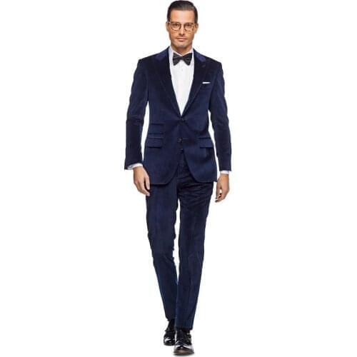 Latest Coat Pant Designs Navy Blue Velvet Men Suit Slim Fit 2 Piece Tuxedo Custom Blazer Formal Groom Prom Suits Terno Masculino