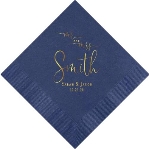 Personalized Mr and Mrs Wedding Napkins, Custom Napkins,Monogram Beverage Cocktail Cake Luncheon Dinner Guest Towel