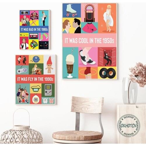 90S 80S 50S Posters Pop Culture Canvas Painting Abstract Minimalist Cartoon Dance Sing Wall Art Pictures for Home Decor