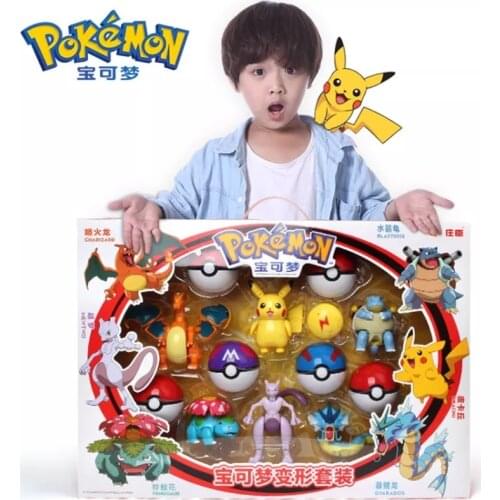 Genuine Pokemon Box Set Pocket Monster Pokeball Deformation Toys Pikachu Venusaur Charizard Gyarados Mewtwo Anime Figure Model