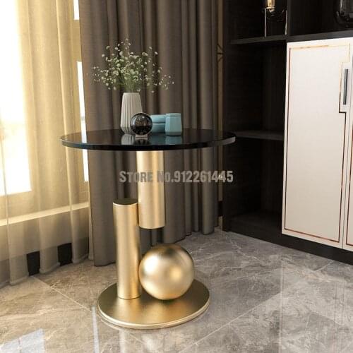 Nordic Light Luxury Marble Edge Table Modern Living Room Tea Table Small Round Table Sofa Cabinet Bedside Table Simple Creative