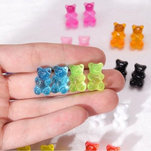1 Pair Creative Cute Mini Sequins Resin Gummy Bear Earrings Girl Minimalism Cartoon Design Female Ear Stud Pierced Jewelry Gift