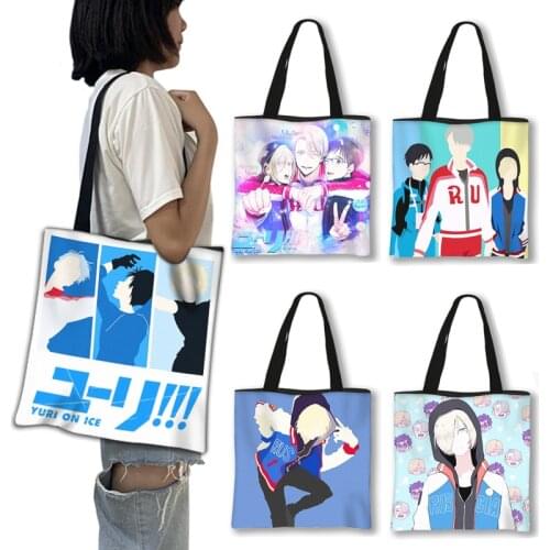 Japanese Anime Yuri on Ice Causal Tote Harajuku Women Handbag BL Yaoi Manga Shoulder Bag for Travel Hip Hop Shopper Bags
