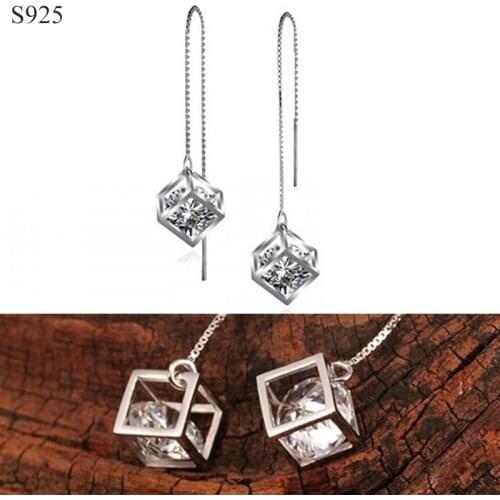 Genuine Real Pure Solid 925 Sterling Silver Long Dangle Drop Earrings for Women Jewelry Cubic Cubic Zircon Female Tassel Earring