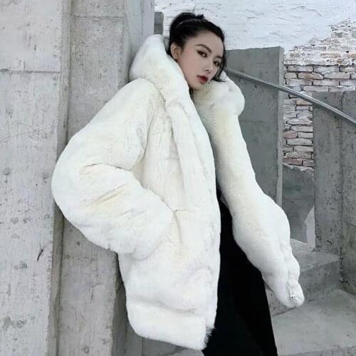Winter Warm Hooded High-quality Women Fur Coat 2021 New Imitation rabbit Fur Solid color Womens Fur Coat Fur & Faux Fur JK199