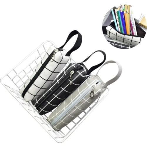 120 PCS Kawaii Canvas Pencil Case High Capacity Grid Pen Makeup Bag Students Gift School Supplies Korean Stationery Wholesale K1