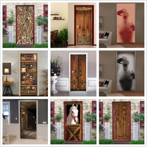 2PCS/SET Door Sticker PVC Self-adhesive Waterproof 3D Removable Home Decor Wine Shelf Decals DIY Wall Art Mural Stickers Porte