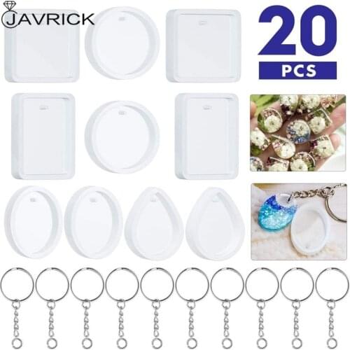 20Pcs/Set DIY Keychain Pendant Casting Silicone Mould Kit with Keyrings Art Crafts Making Tools Crystal Epoxy Resin Mold