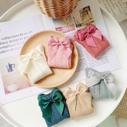 2020 Baby Girls Mesh Hollow Socks Long Princess Big Bow Dress Sock Toddler Kids Pure Long Socks Fashion Superior quality