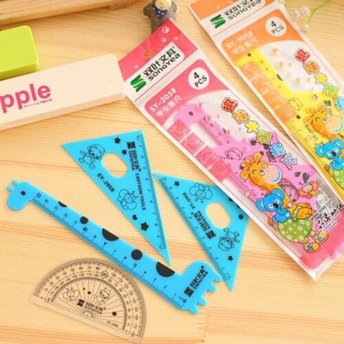 48Pcs/lot Kawaii Animal Ruler Set Cartoon Protractor Multifunction Rulers School Supplies Party Favor For Kids