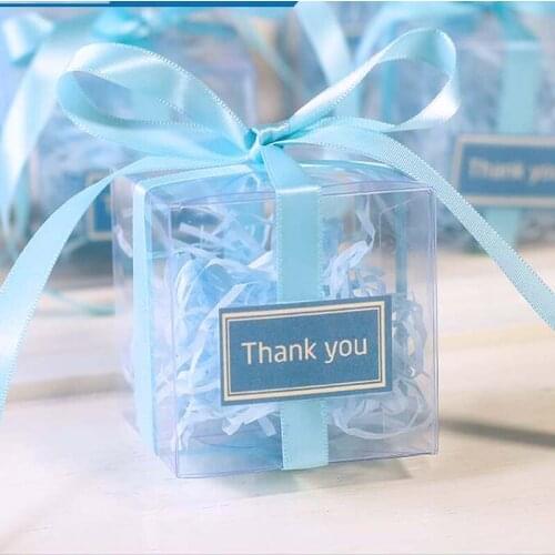 50 Pieces/lot Clear PVC Square Gift Boxes Favor Candy Packing Souvenir Box Transparent Chocolate Bags Wedding Party Supply