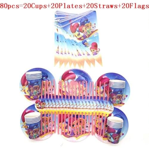 Cartoon Shimmer and Shine Theme Birthday party Decoration For kids Gift Disposable Tableware Sets Birthday Party Supplies 80pcs