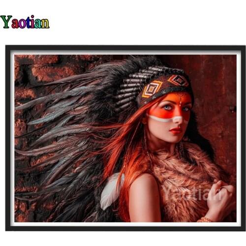 DIY Diamond Embroidery Indian Girl New Arrival 5D Diamond Painting Feather Cross Stitch Mosaic Kits Diamond Art Home Decoration