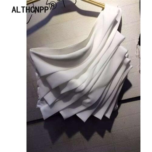 Sexy Boob Tube Slant Shoulder Asymmetric Pleated Chiffon White Tube Top Night Club Party Bandeau Top