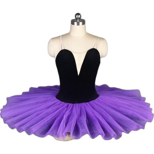 New Stunning Pre-professional Ballet Tutu Black Velvet Top Bodice with Dark Purple stiff tulle Ballet Tutu Dance Costume Ballet