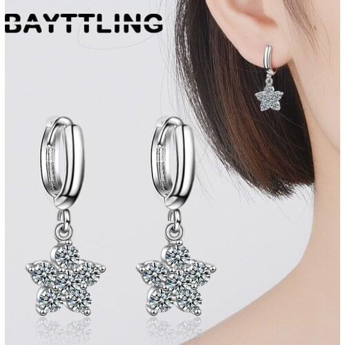 BAYTTLING 925 Sterling Silver 25MM Shiny Plum Blossom Drop Earrings For Woman Fashion Glamour Wedding Jewelry Gift