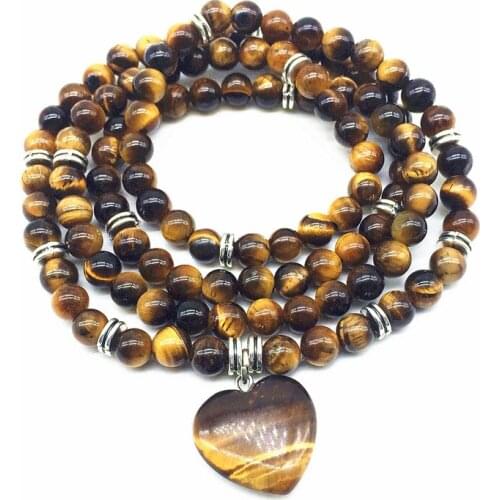 Beadztalk Women Bracelets Yoga Necklace 6 mm beads Tiger eye Stone AA Quality Hot Sale Girl Gift Yoga Heart Pendant Jewelry