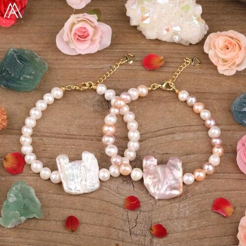 White Purple Color Natural Pearl Round Beads Gold Adjustable Bracelets For Women Bohemia Jewelry Dropship