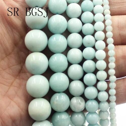Free Shipping 4mm-14mm Wholesale Pure Amazonite Gems Loose Natural Round Stone Beads DIY Beads String 15"