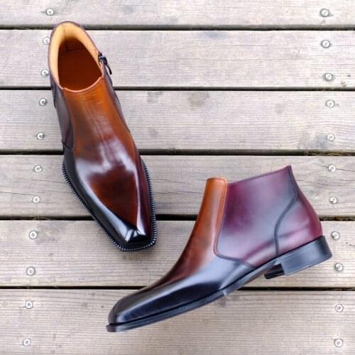 Sipriks Luxury Calf Leather Ankle Zip Boots Mens Shiny Unique Gents Suit Formal Dress Shoes Italian Male Cowboy Boots 2021 BT7