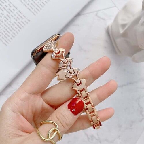 For Apple watch 1 2 3 4 5 6 Se iwatch 38mm 40mm 42mm 44mm Stainless Steel Diamond Bracelet Diamond Small Fan-Shaped Metal Strap