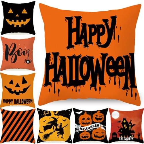 Halloween Party Cushion Cover Pumpkin Witch Pillow Case Yellow Color White Polyester Sofa Pillowcase Decoration 45X45cm
