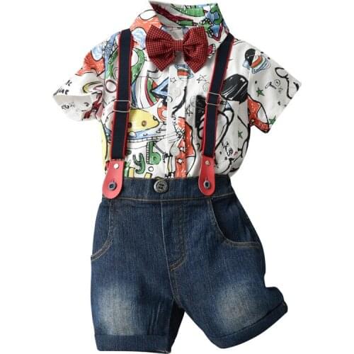 Baby romper + pant ] 2020 New Summer Cartoon Shirt Suspenders toddler boy clothes christmas outfit boy party dress kids clothes